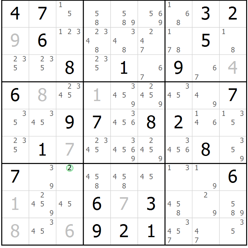 Position des candidats pour la solution de la Gr 49 page 52 du magazine de sudoku Maestro n° 102