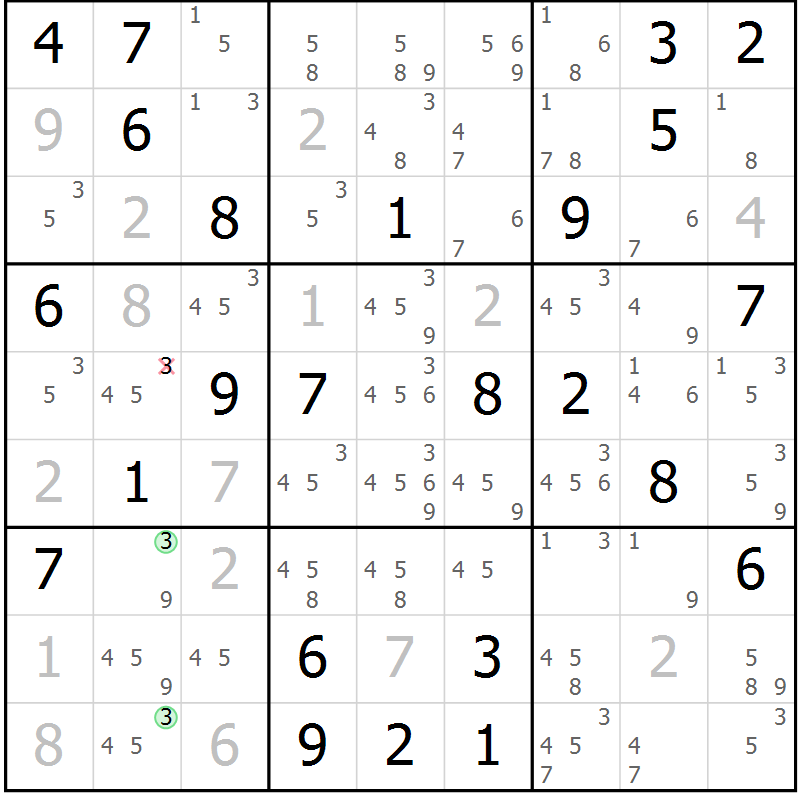 Position des candidats pour la solution de la Gr 49 page 52 du magazine de sudoku Maestro n° 102