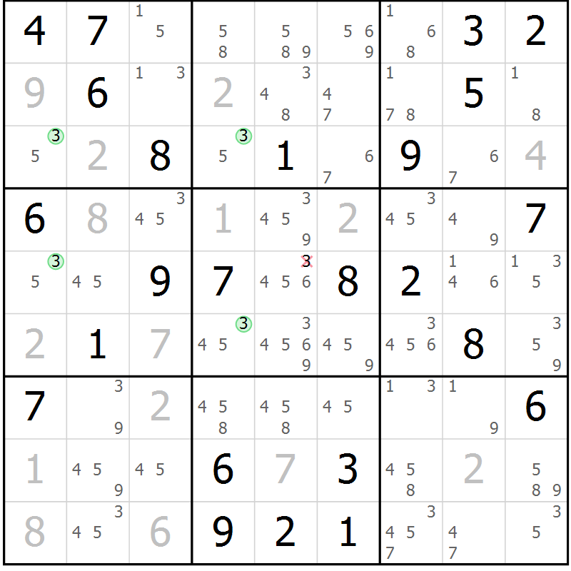 Position des candidats pour la solution de la Gr 49 page 52 du magazine de sudoku Maestro n° 102