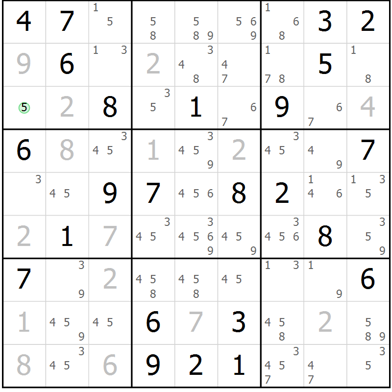 Position des candidats pour la solution de la Gr 49 page 52 du magazine de sudoku Maestro n° 102