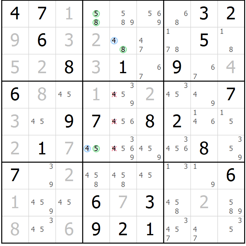 Position des candidats pour la solution de la Gr 49 page 52 du magazine de sudoku Maestro n° 102