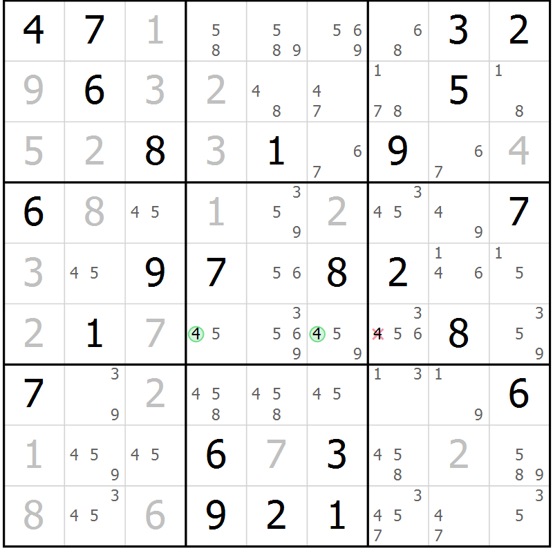 Position des candidats pour la solution de la Gr 49 page 52 du magazine de sudoku Maestro n° 102