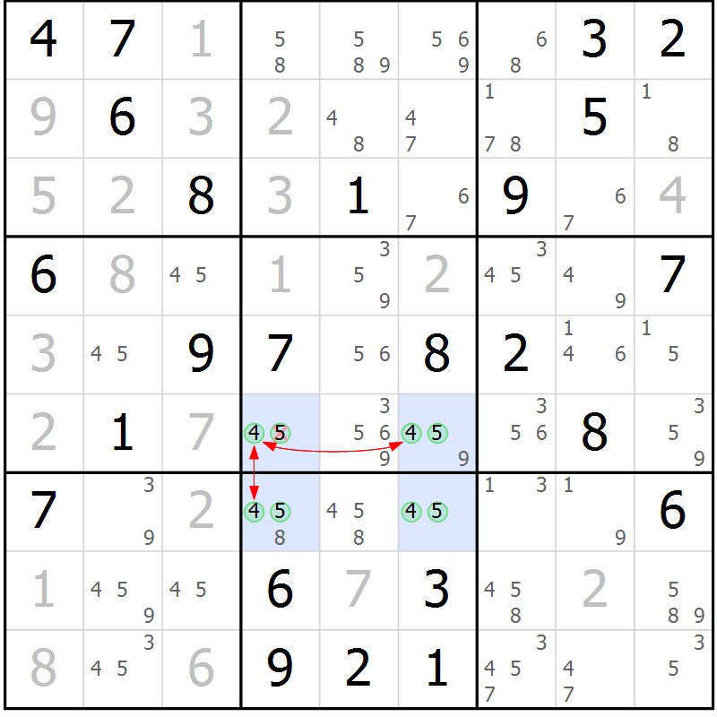 Position des candidats pour la solution de la Gr 49 page 52 du magazine de sudoku Maestro n° 102