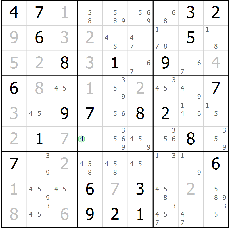 Position des candidats pour la solution de la Gr 49 page 52 du magazine de sudoku Maestro n° 102