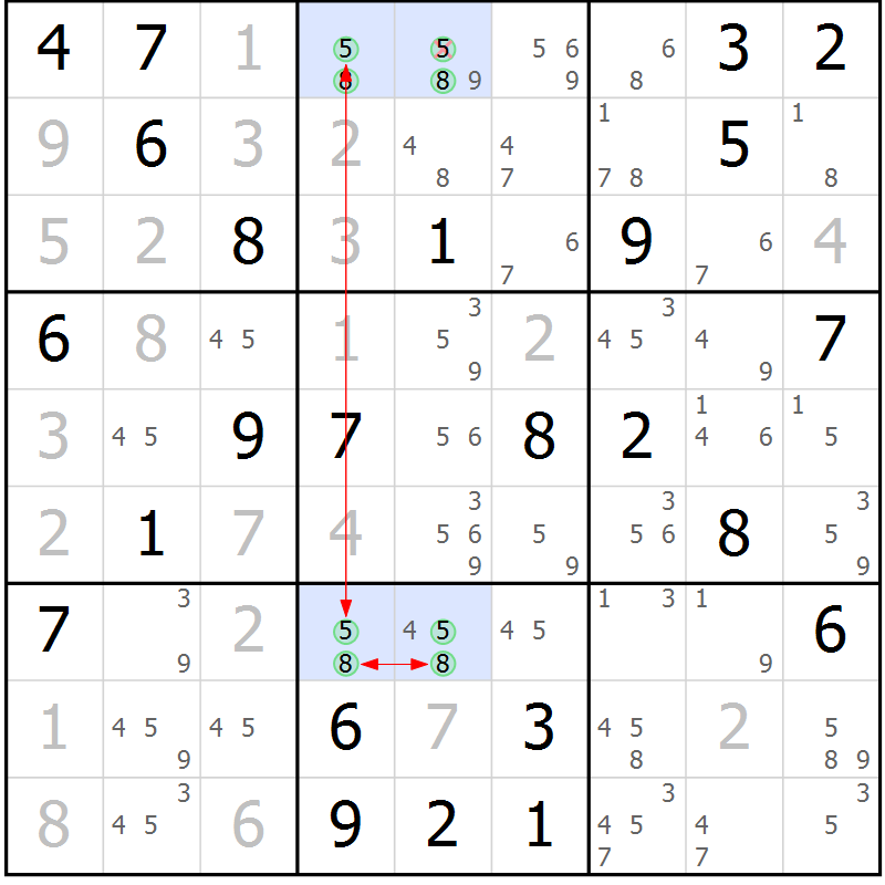 Position des candidats pour la solution de la Gr 49 page 52 du magazine de sudoku Maestro n° 102