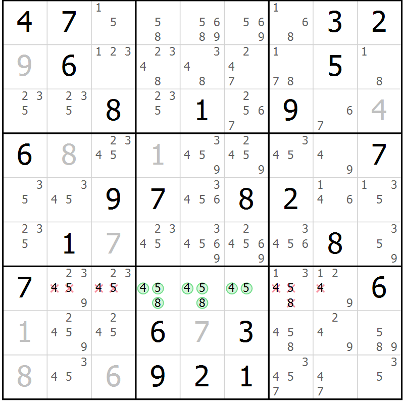 Position des candidats pour la solution de la Gr 49 page 52 du magazine de sudoku Maestro n° 102