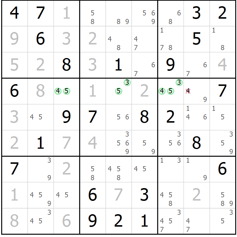 Position des candidats pour la solution de la Gr 49 page 52 du magazine de sudoku Maestro n° 102