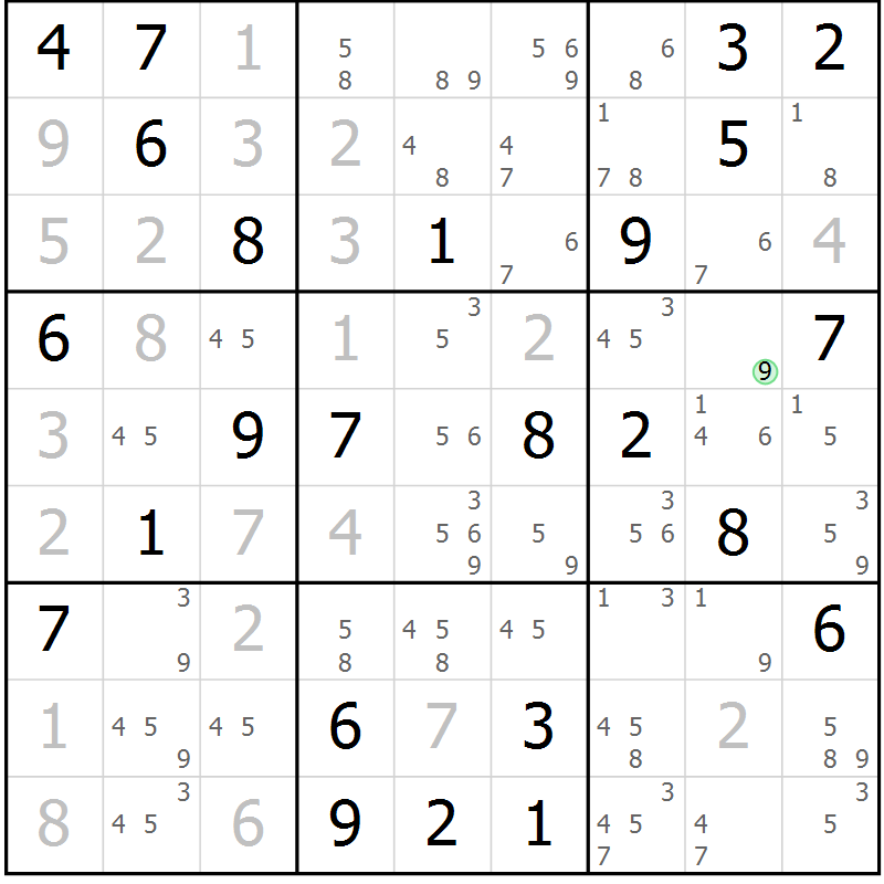 Position des candidats pour la solution de la Gr 49 page 52 du magazine de sudoku Maestro n° 102