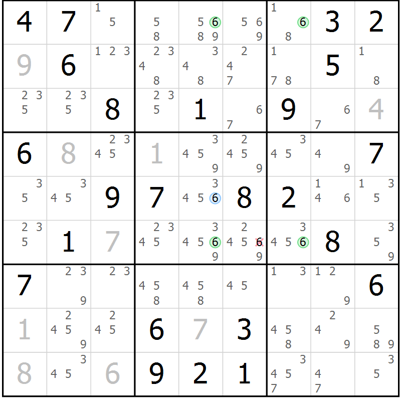 Position des candidats pour la solution de la Gr 49 page 52 du magazine de sudoku Maestro n° 102