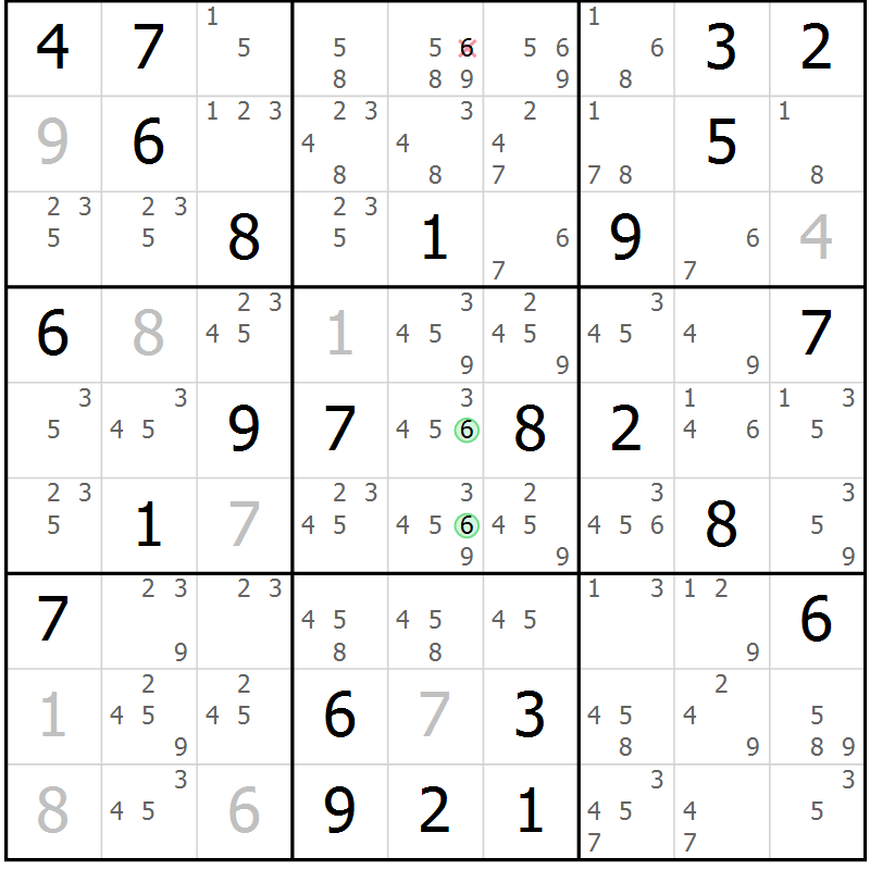 Position des candidats pour la solution de la Gr 49 page 52 du magazine de sudoku Maestro n° 102