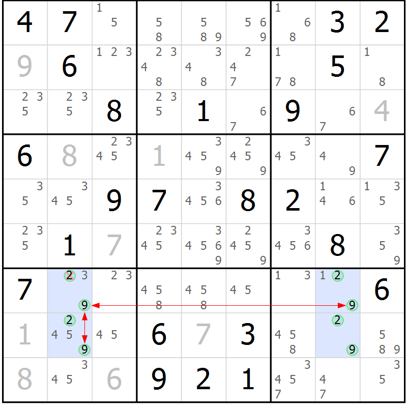 Position des candidats pour la solution de la Gr 49 page 52 du magazine de sudoku Maestro n° 102