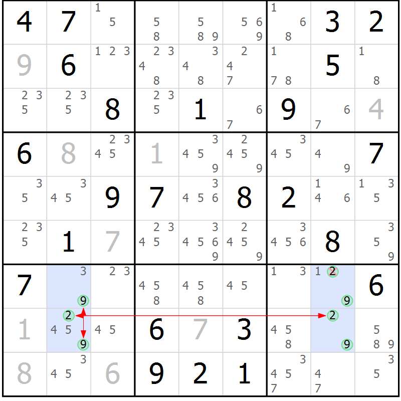 Position des candidats pour la solution de la Gr 49 page 52 du magazine de sudoku Maestro n° 102