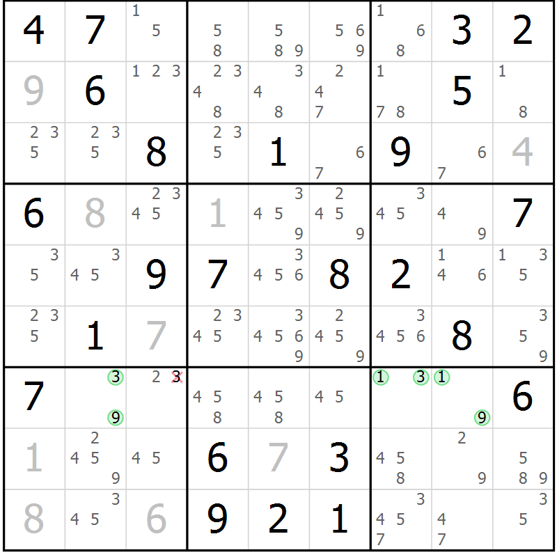Position des candidats pour la solution de la Gr 49 page 52 du magazine de sudoku Maestro n° 102