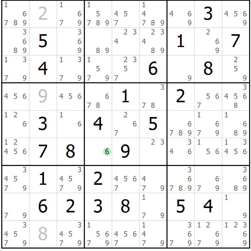 Position des candidats pour la solution de la Gr 5 page 8 du magazine de sudoku Maestro n° 102