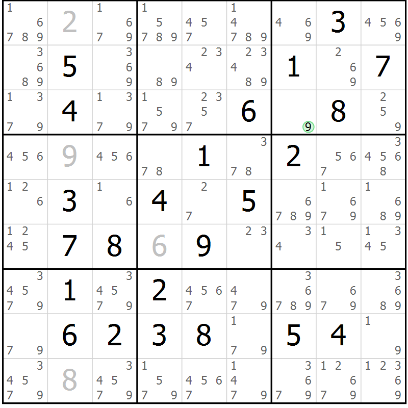 Position des candidats pour la solution de la Gr 5 page 8 du magazine de sudoku Maestro n° 102