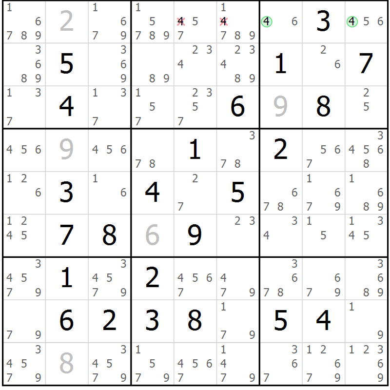 Position des candidats pour la solution de la Gr 5 page 8 du magazine de sudoku Maestro n° 102