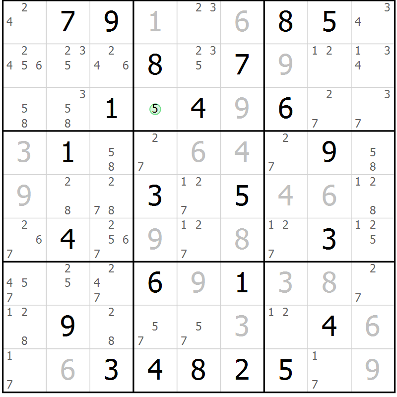 Position des candidats pour la solution de la Gr 50 page 53 du magazine de sudoku Maestro n° 102