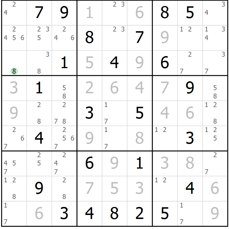 Position des candidats pour la solution de la Gr 50 page 53 du magazine de sudoku Maestro n° 102