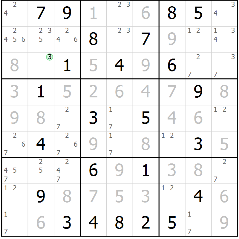 Position des candidats pour la solution de la Gr 50 page 53 du magazine de sudoku Maestro n° 102