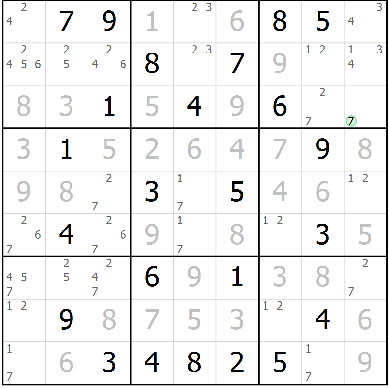 Position des candidats pour la solution de la Gr 50 page 53 du magazine de sudoku Maestro n° 102
