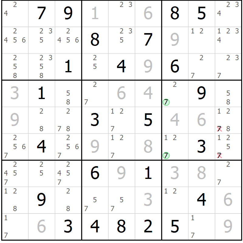 Position des candidats pour la solution de la Gr 50 page 53 du magazine de sudoku Maestro n° 102