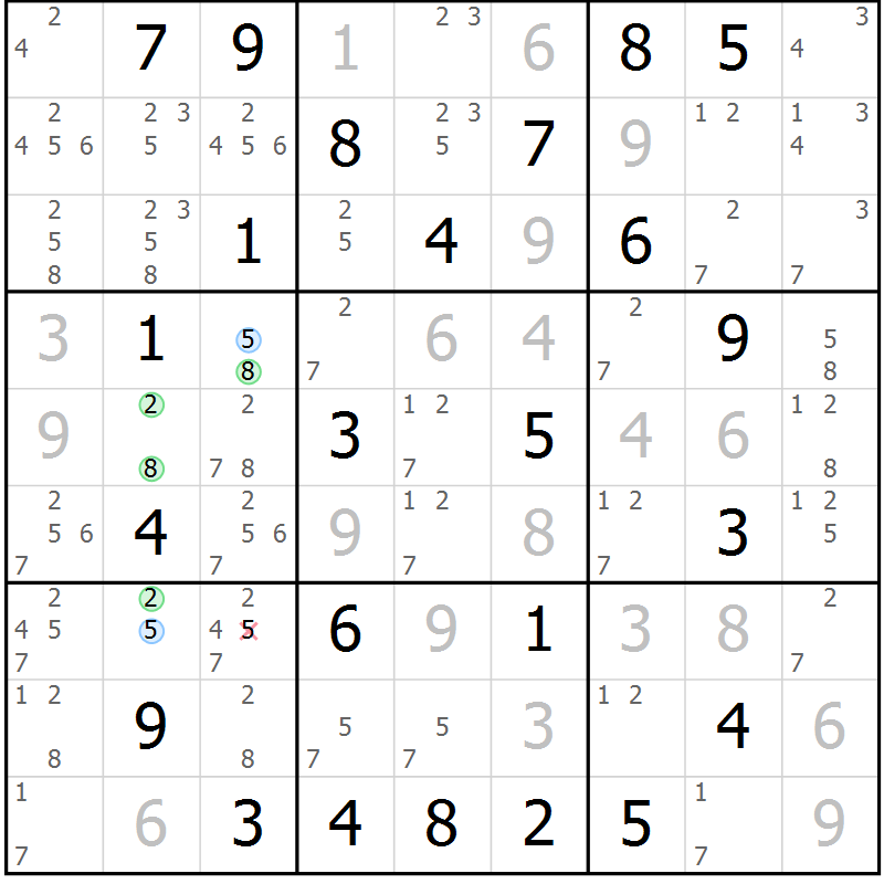 Position des candidats pour la solution de la Gr 50 page 53 du magazine de sudoku Maestro n° 102