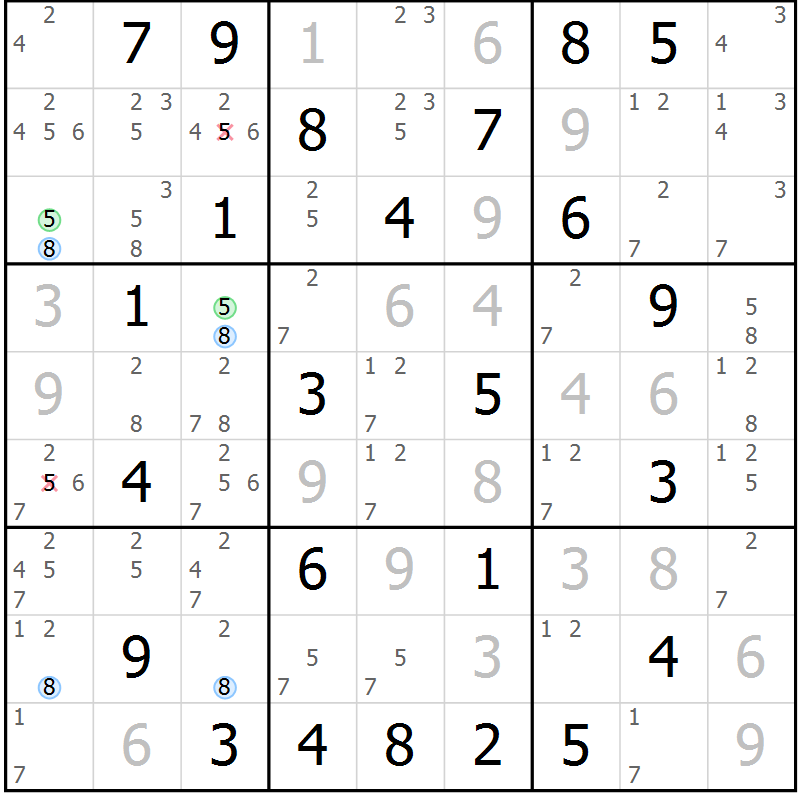 Position des candidats pour la solution de la Gr 50 page 53 du magazine de sudoku Maestro n° 102