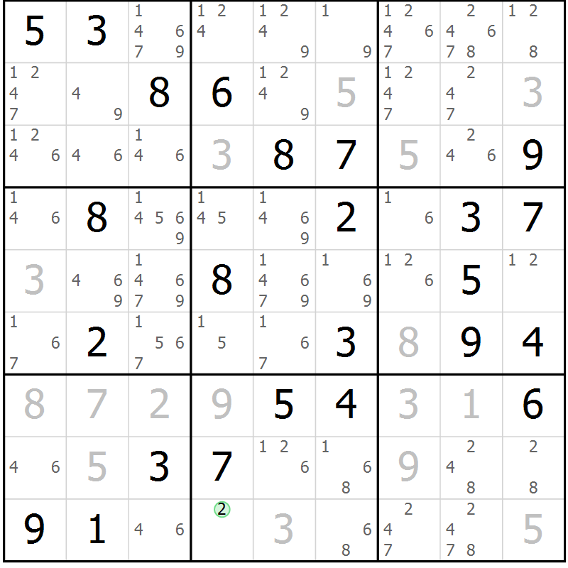 Position des candidats pour la solution de la Gr 51 page 54 du magazine de sudoku Maestro n° 102