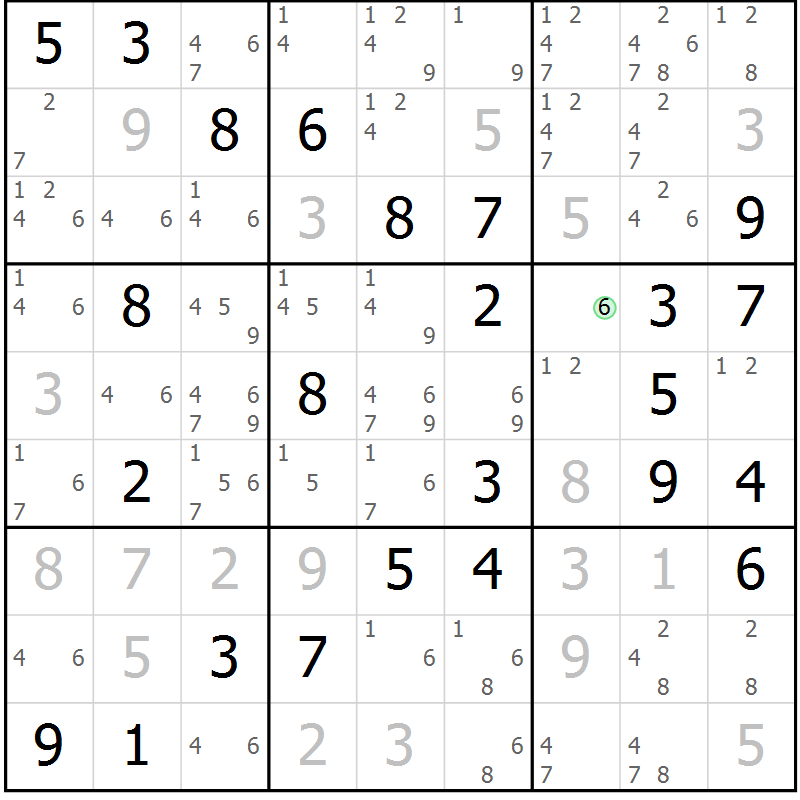 Position des candidats pour la solution de la Gr 51 page 54 du magazine de sudoku Maestro n° 102