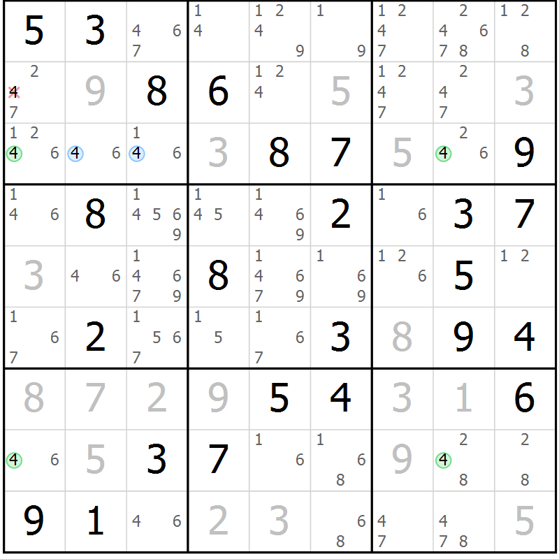 Position des candidats pour la solution de la Gr 51 page 54 du magazine de sudoku Maestro n° 102