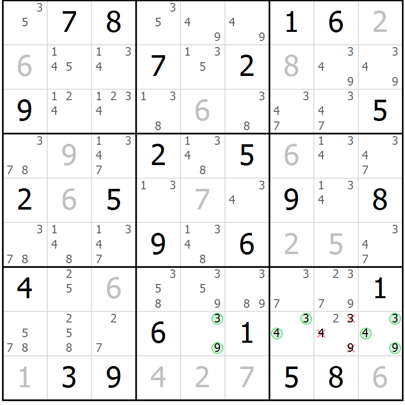 Position des candidats pour la solution de la Gr 52 page 55 du magazine de sudoku Maestro n° 102