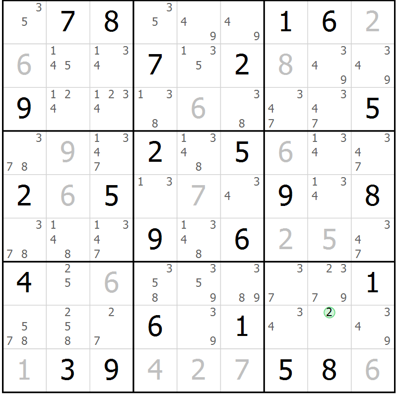Position des candidats pour la solution de la Gr 52 page 55 du magazine de sudoku Maestro n° 102