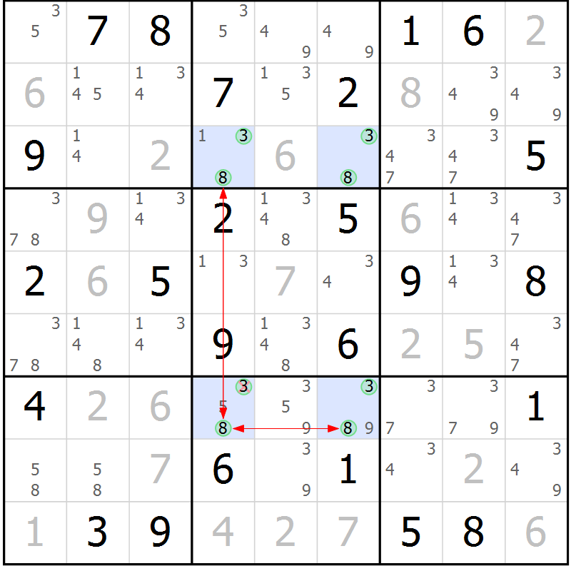 Position des candidats pour la solution de la Gr 52 page 55 du magazine de sudoku Maestro n° 102