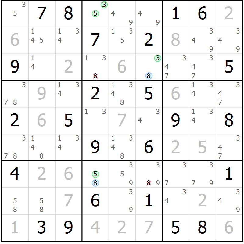 Position des candidats pour la solution de la Gr 52 page 55 du magazine de sudoku Maestro n° 102