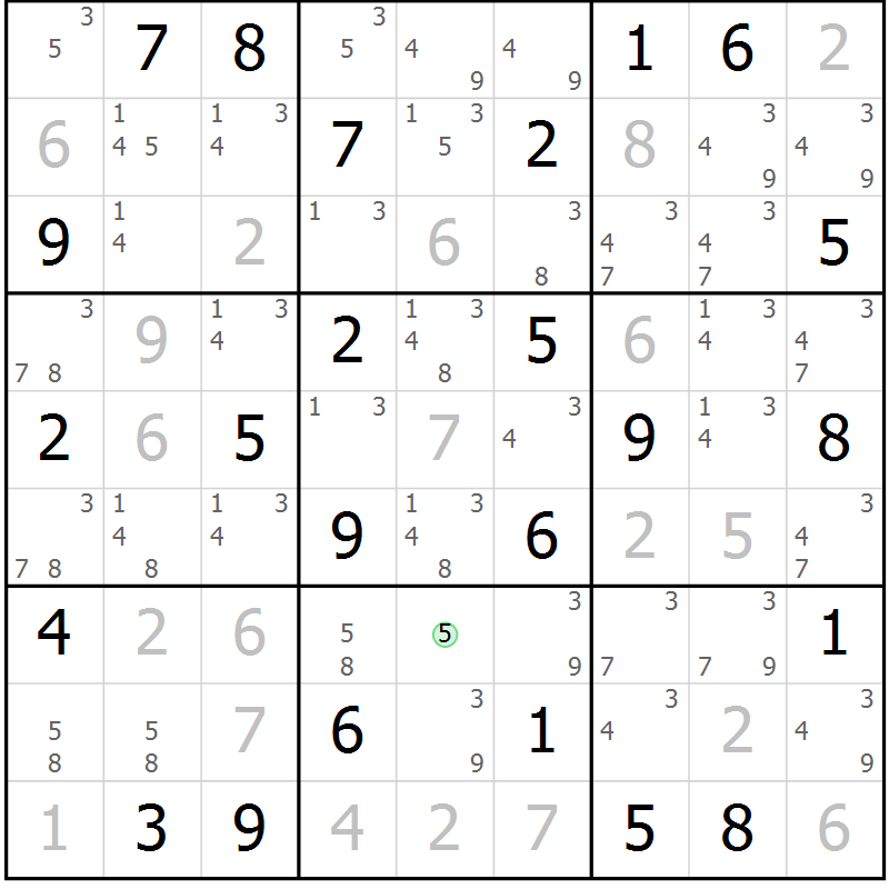 Position des candidats pour la solution de la Gr 52 page 55 du magazine de sudoku Maestro n° 102