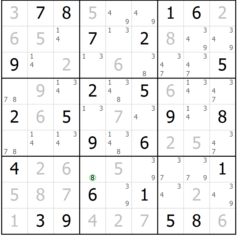 Position des candidats pour la solution de la Gr 52 page 55 du magazine de sudoku Maestro n° 102
