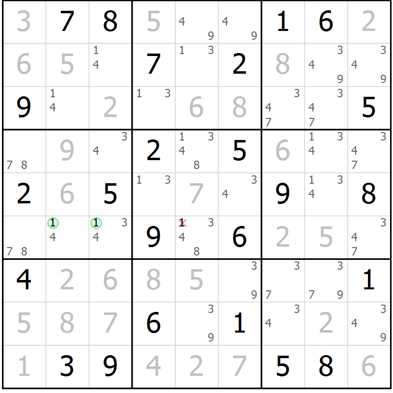 Position des candidats pour la solution de la Gr 52 page 55 du magazine de sudoku Maestro n° 102
