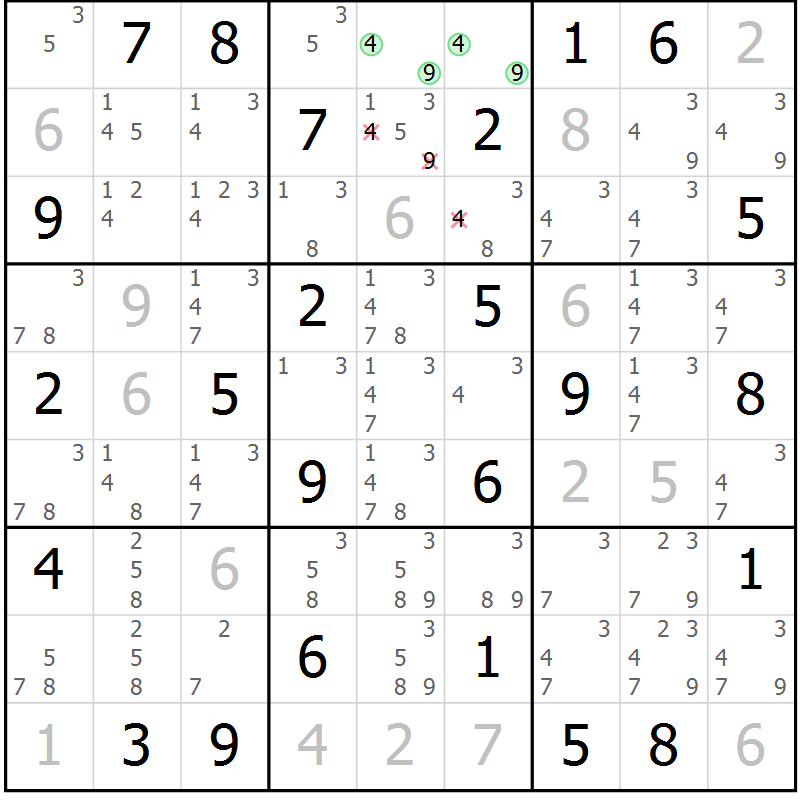 Position des candidats pour la solution de la Gr 52 page 55 du magazine de sudoku Maestro n° 102