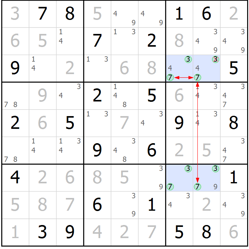 Position des candidats pour la solution de la Gr 52 page 55 du magazine de sudoku Maestro n° 102
