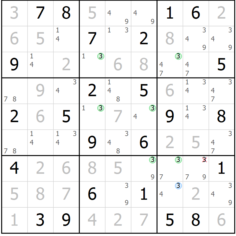 Position des candidats pour la solution de la Gr 52 page 55 du magazine de sudoku Maestro n° 102
