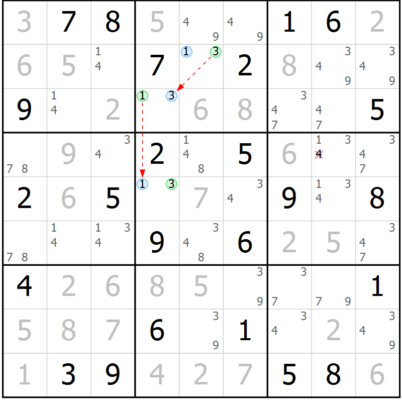 Position des candidats pour la solution de la Gr 52 page 55 du magazine de sudoku Maestro n° 102