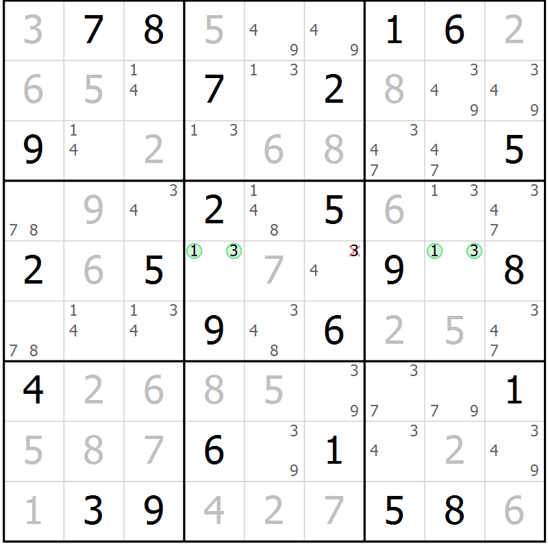 Position des candidats pour la solution de la Gr 52 page 55 du magazine de sudoku Maestro n° 102
