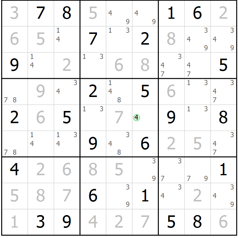 Position des candidats pour la solution de la Gr 52 page 55 du magazine de sudoku Maestro n° 102