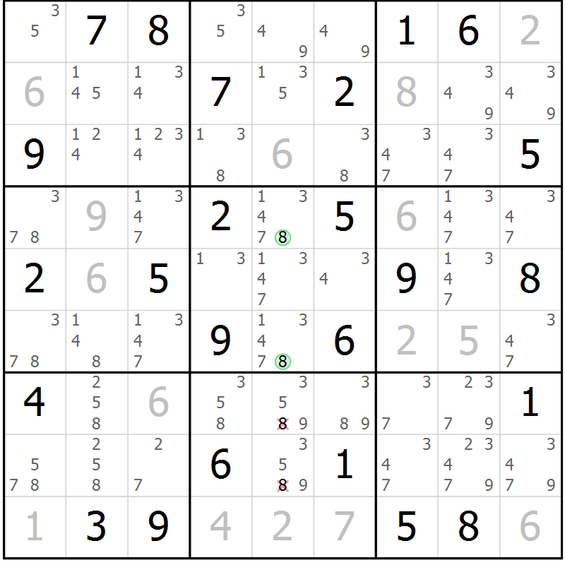 Position des candidats pour la solution de la Gr 52 page 55 du magazine de sudoku Maestro n° 102