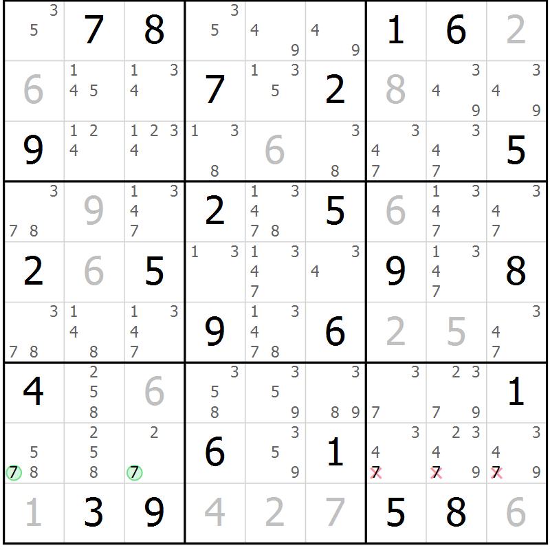 Position des candidats pour la solution de la Gr 52 page 55 du magazine de sudoku Maestro n° 102