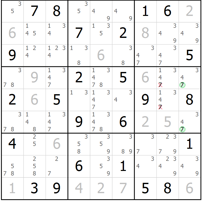 Position des candidats pour la solution de la Gr 52 page 55 du magazine de sudoku Maestro n° 102