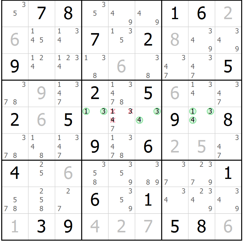 Position des candidats pour la solution de la Gr 52 page 55 du magazine de sudoku Maestro n° 102
