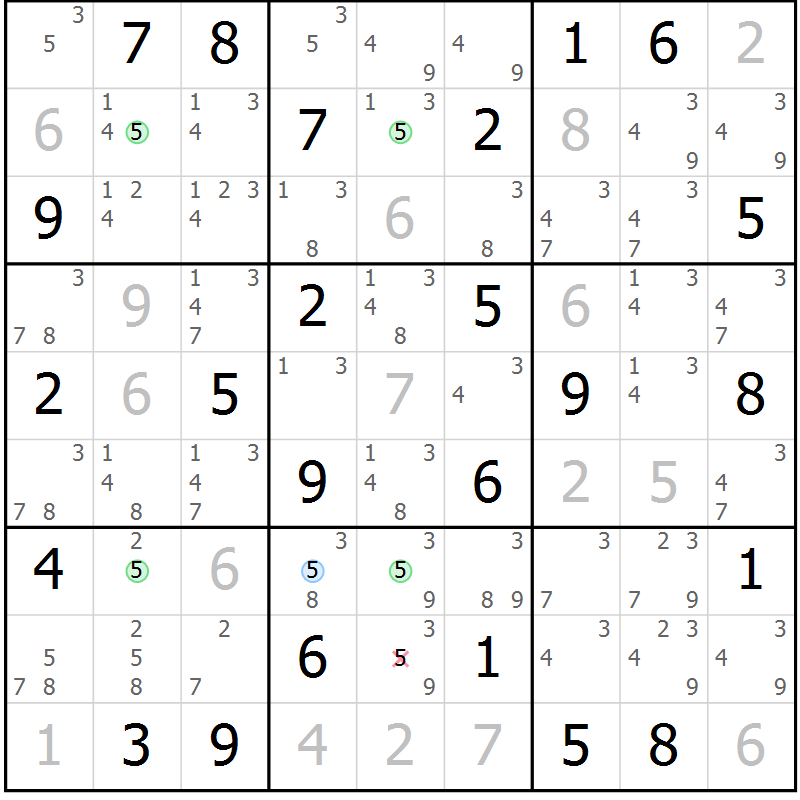 Position des candidats pour la solution de la Gr 52 page 55 du magazine de sudoku Maestro n° 102