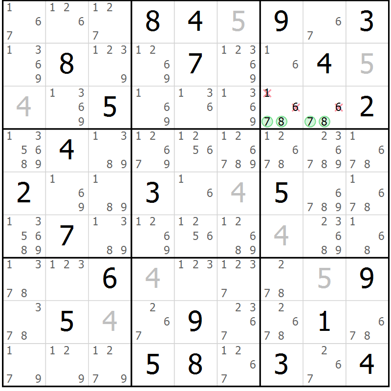 Position des candidats pour la solution de la Gr 53 page 56 du magazine de sudoku Maestro n° 102