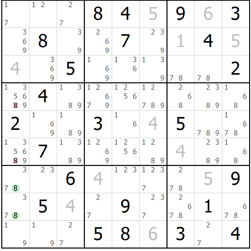 Position des candidats pour la solution de la Gr 53 page 56 du magazine de sudoku Maestro n° 102